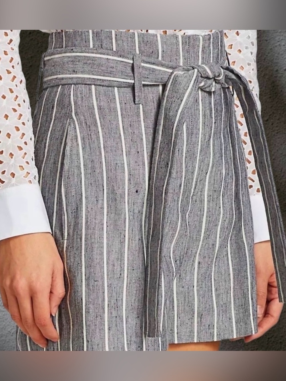 Theory NWOT Wythe Linen Belted High Waist Striped Shorts Size 2